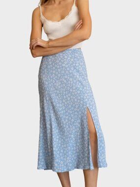 August Sky Women's Floral Side Slit Bias Midi Skirt